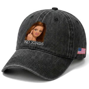 No Kings Washed Cotton Baseball Cap Funny Disgusted Doll Face Meme TS12 Print Your Wear