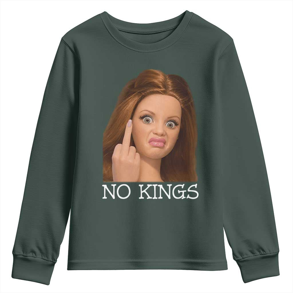 No Kings Youth Sweatshirt Funny Disgusted Doll Face Meme TS12 Dark Forest Green Print Your Wear