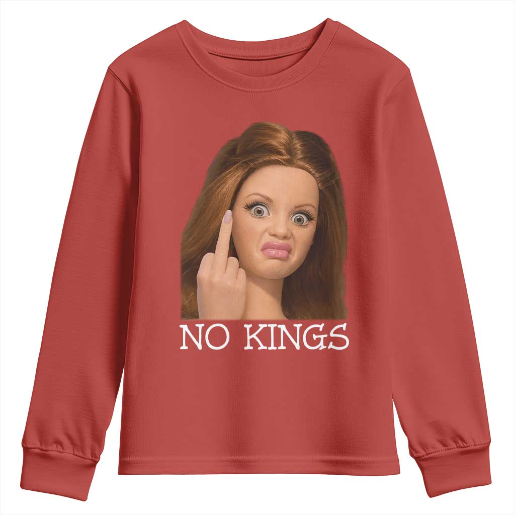 No Kings Youth Sweatshirt Funny Disgusted Doll Face Meme TS12 Red Print Your Wear
