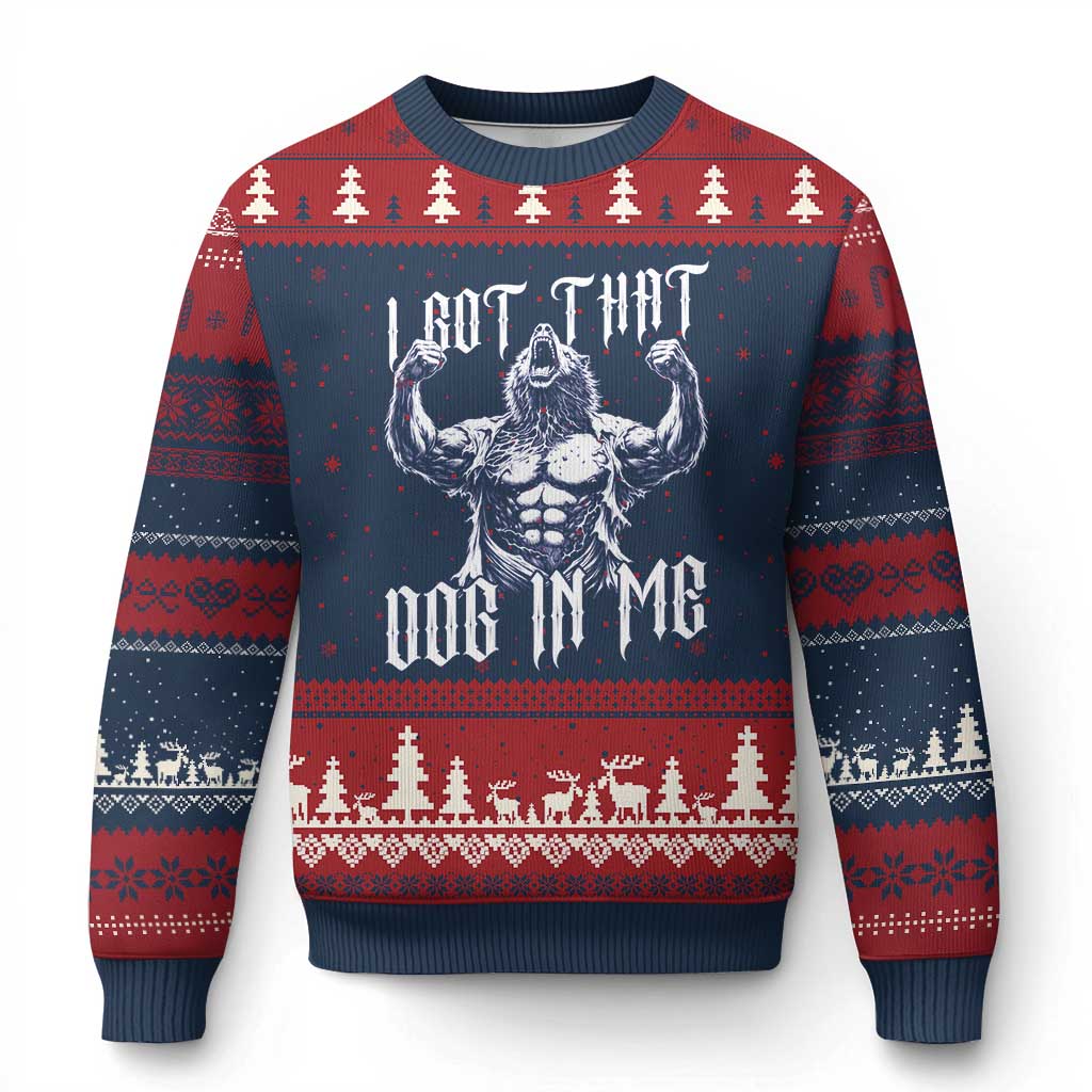 Funny Alpha Wolf Meme Ugly Christmas Sweater I Got That Dog In Me TS12 Navy Red Print Your Wear