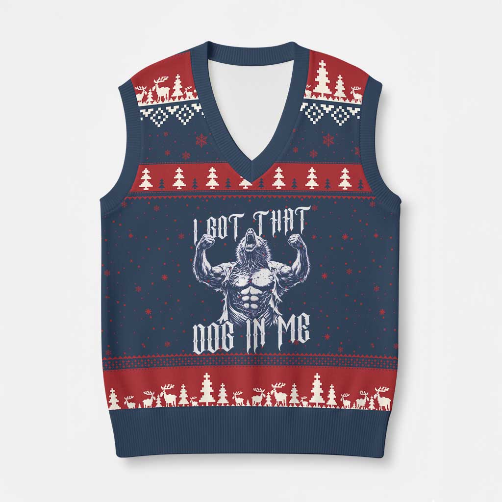 Funny Alpha Wolf Meme V-Neck Knit Sweater Vest I Got That Dog In Me TS12 Navy Red Print Your Wear