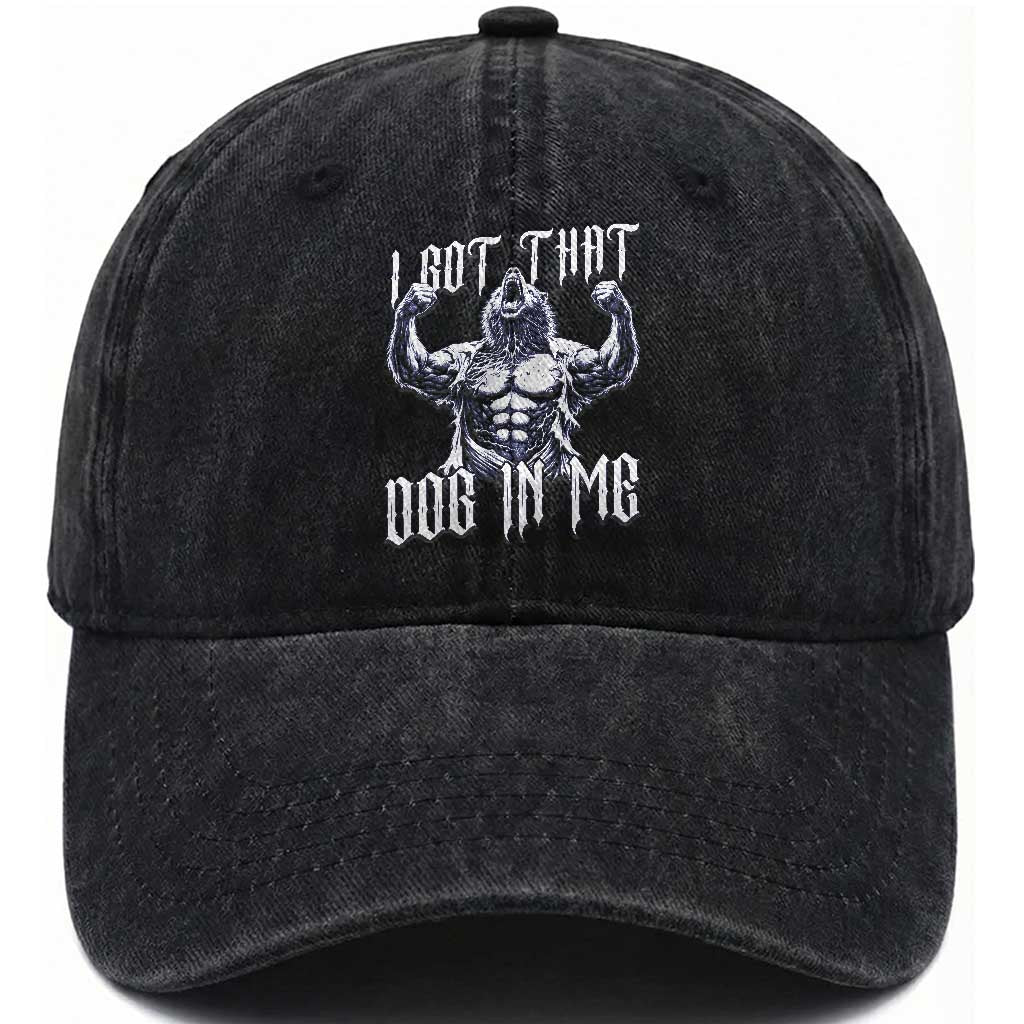 Funny Alpha Wolf Meme Washed Cotton Baseball Cap I Got That Dog In Me TS12 Print Your Wear