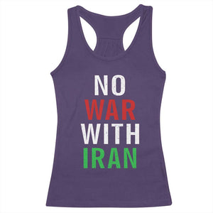 No War With Iran Racerback Tank Top Anti War Political Protest Statement TS12 Purple Print Your Wear