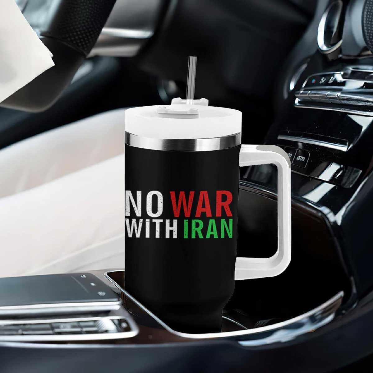 No War With Iran Tumbler With Handle Anti War Protest Apparel Gift TS12 Print Your Wear