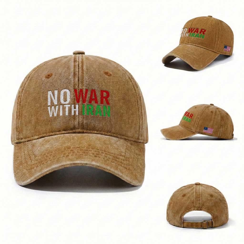 No War With Iran Washed Cotton Baseball Cap Anti War Protest Apparel Gift TS12 Washed Cap Universal Fit Yellow Ochre Print Your Wear