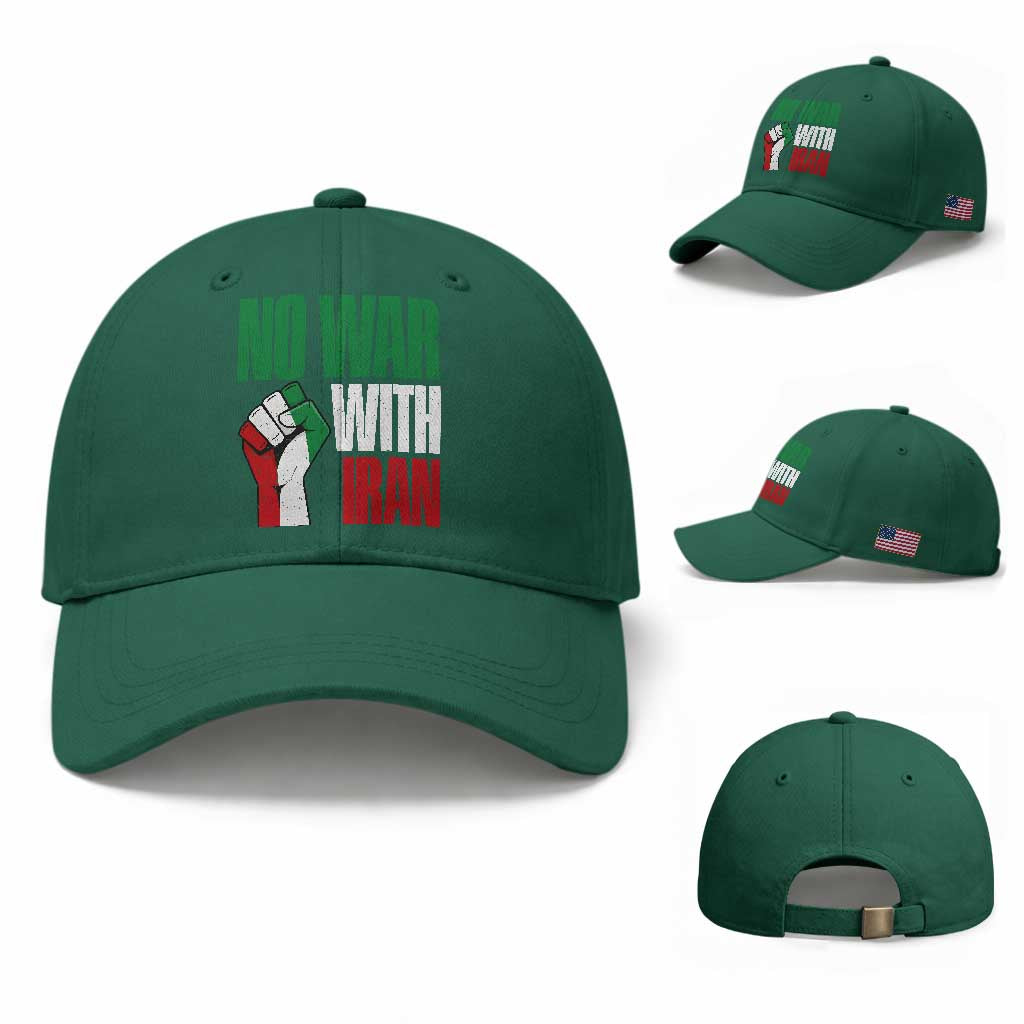 No War With Iran Baseball Cap Peace Activist Gift TS12 Baseball Cap Universal Fit Irish Green Print Your Wear