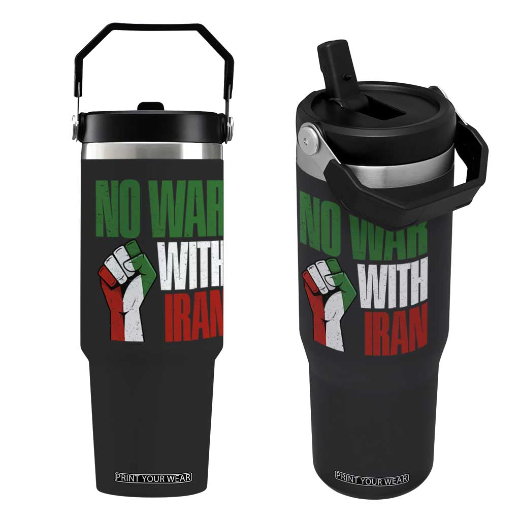 No War With Iran Flip Straw Tumbler Peace Activist Gift TS12 One Size: 30 oz Black Print Your Wear
