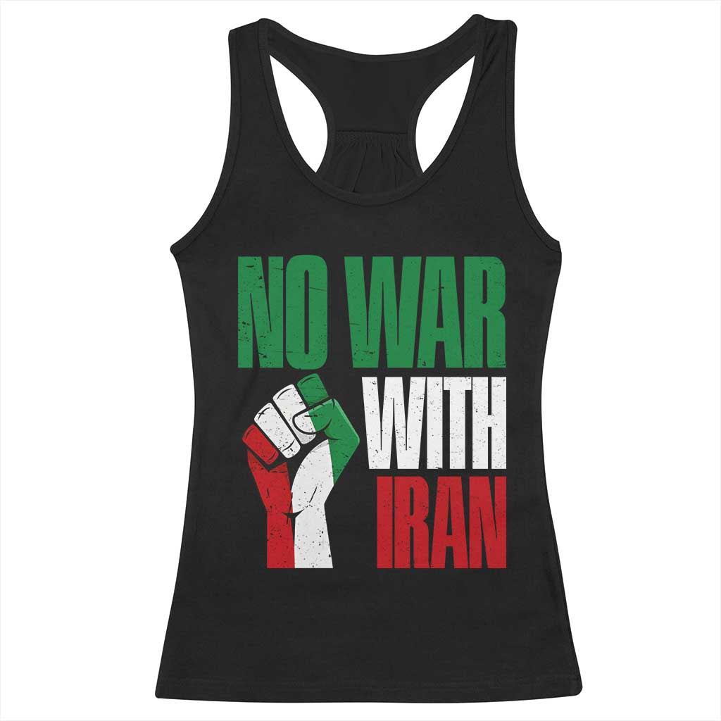 No War With Iran Racerback Tank Top Peace Activist Gift TS12 Black Print Your Wear