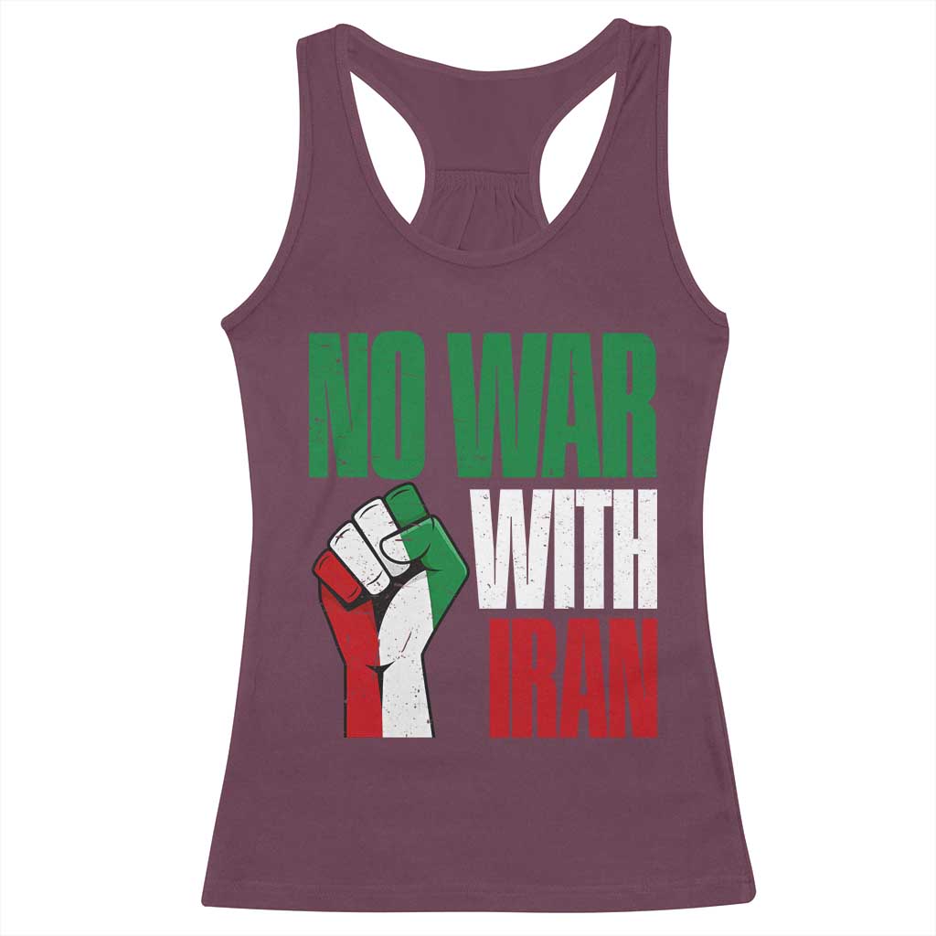 No War With Iran Racerback Tank Top Peace Activist Gift TS12 Maroon Print Your Wear