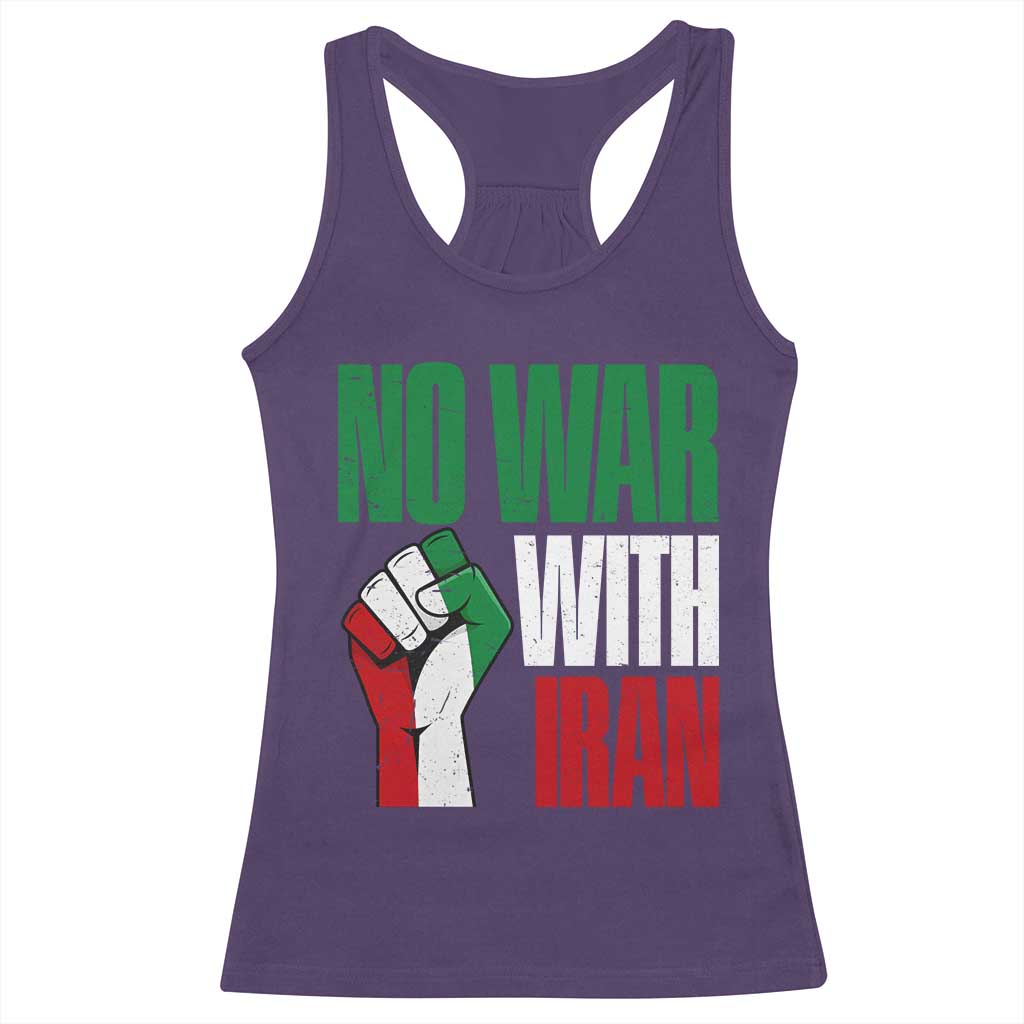 No War With Iran Racerback Tank Top Peace Activist Gift TS12 Purple Print Your Wear