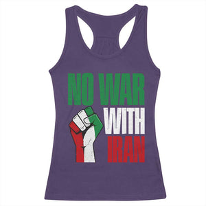 No War With Iran Racerback Tank Top Peace Activist Gift TS12 Purple Print Your Wear