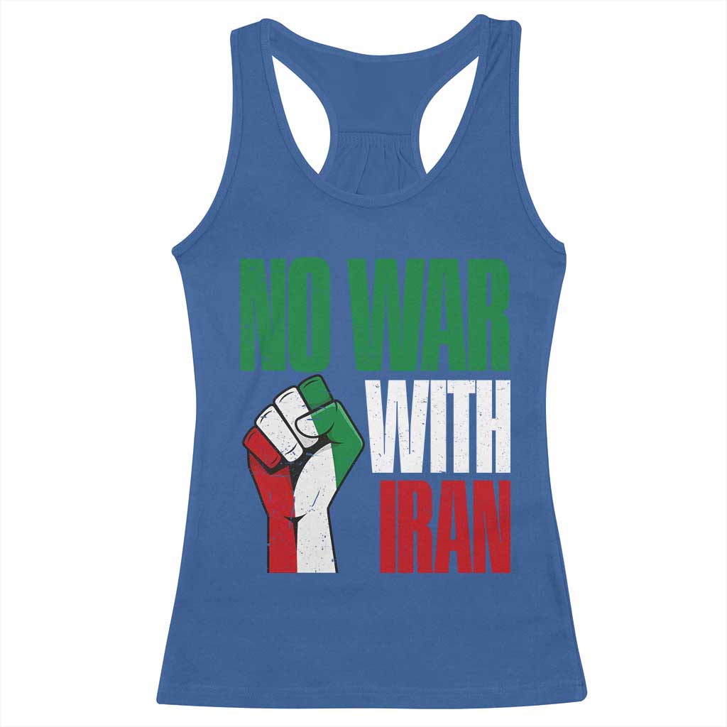 No War With Iran Racerback Tank Top Peace Activist Gift TS12 Royal Blue Print Your Wear