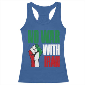 No War With Iran Racerback Tank Top Peace Activist Gift TS12 Royal Blue Print Your Wear