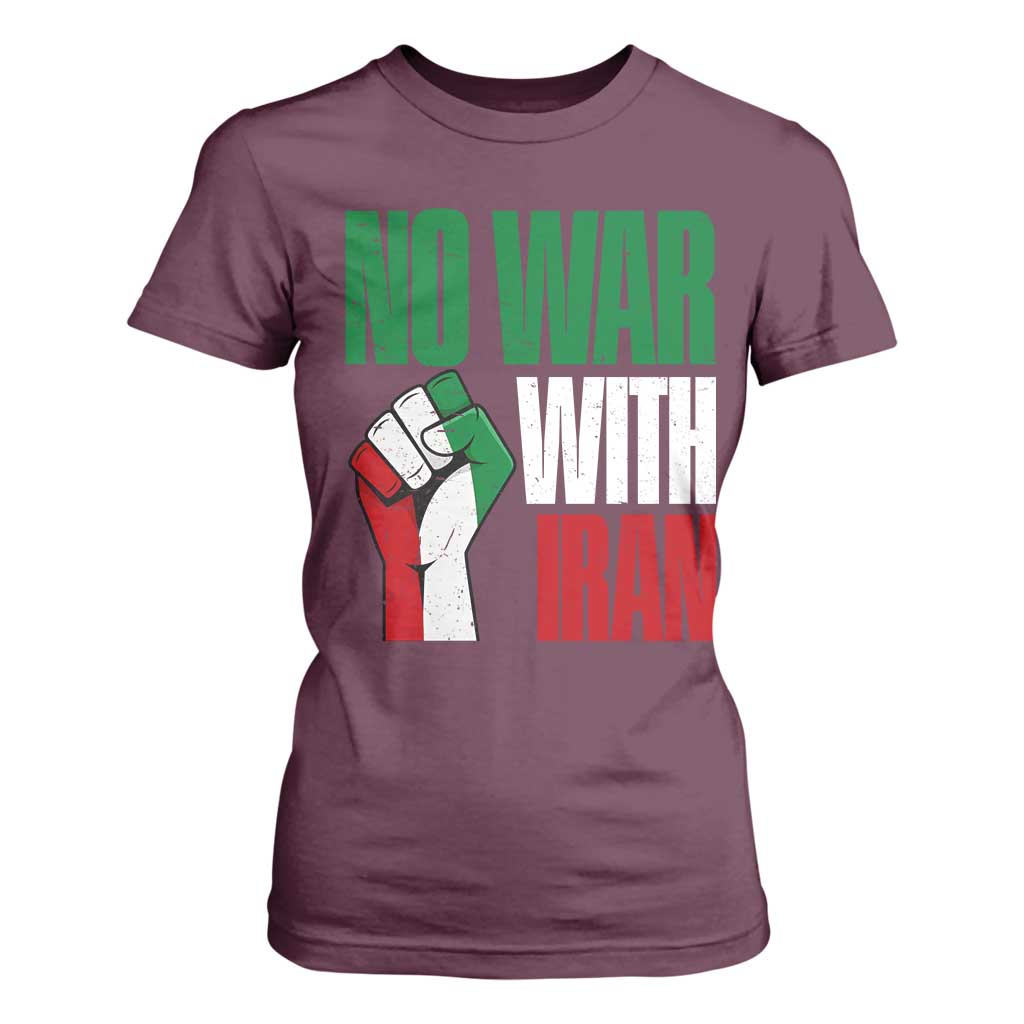 No War With Iran T Shirt For Women Peace Activist Gift TS12 Maroon Print Your Wear