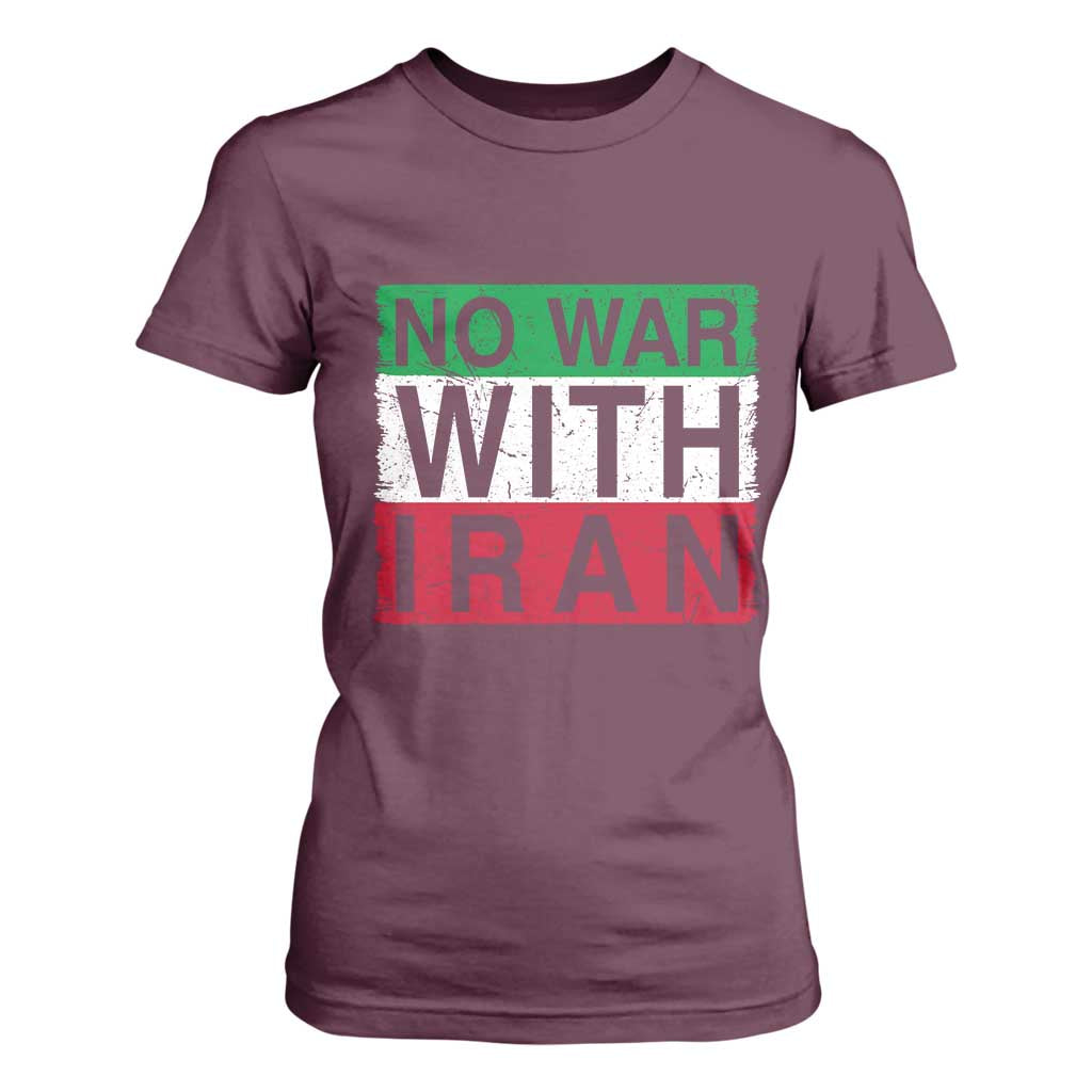 No War With Iran T Shirt For Women Solidarity With Iranian People Peace TS12 Maroon Print Your Wear