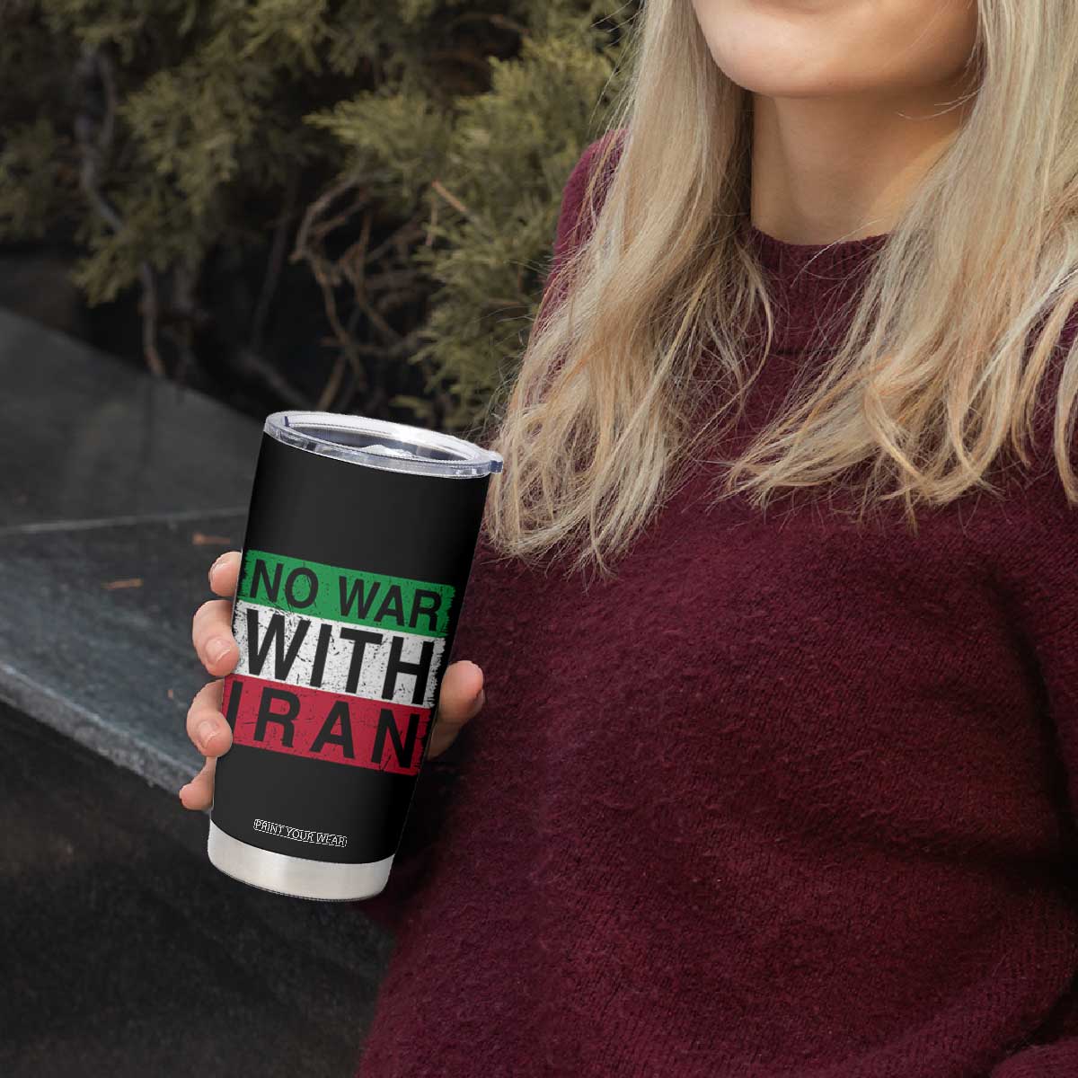 No War With Iran Tumbler Cup Solidarity With Iranian People Peace TS12 Print Your Wear