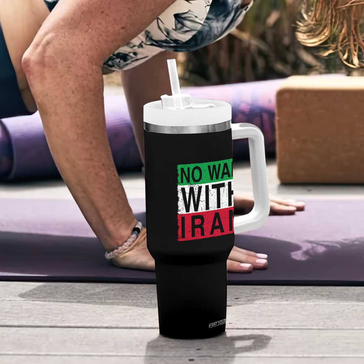 No War With Iran Tumbler With Handle Solidarity With Iranian People Peace TS12 Print Your Wear