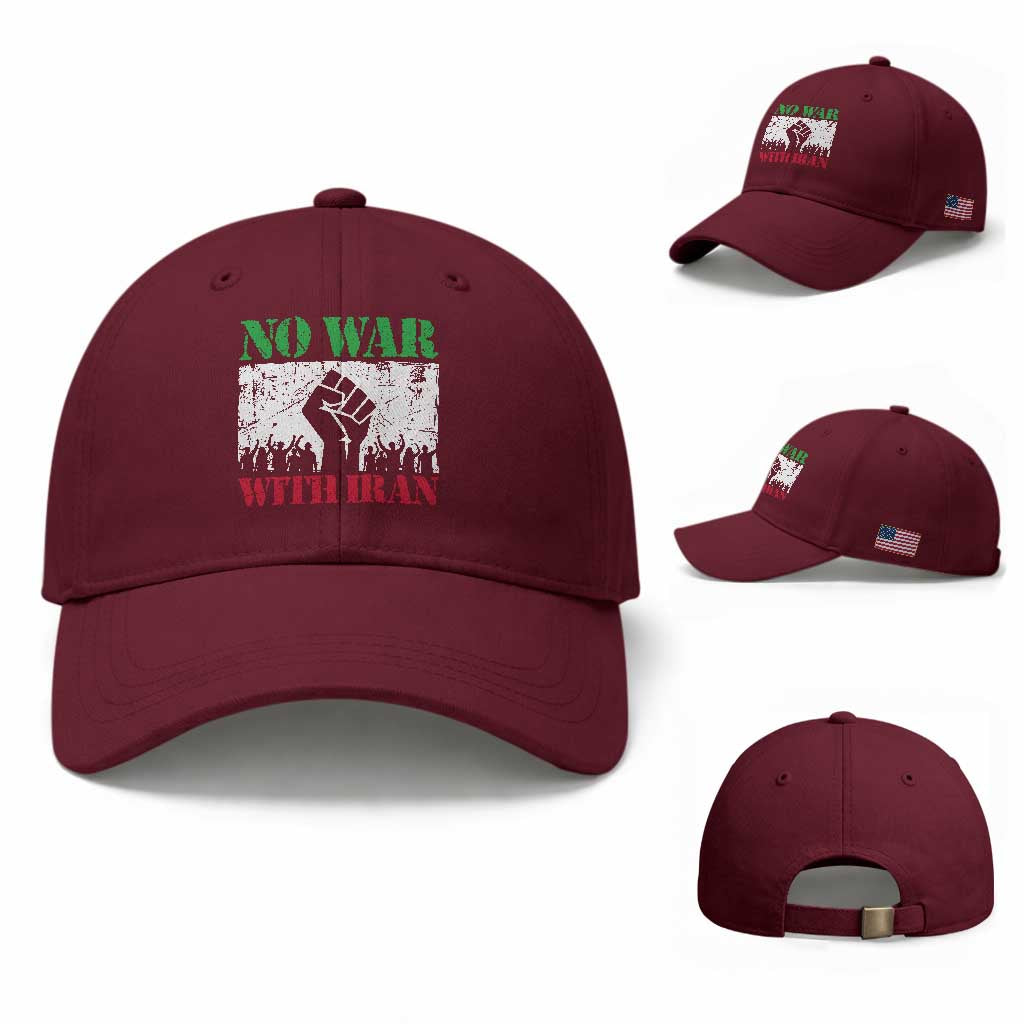 No War With Iran Baseball Cap Free Iran Peace Seeker Gift TS12 Baseball Cap Universal Fit Maroon Print Your Wear