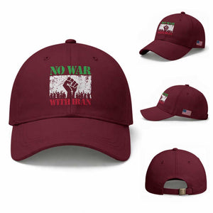 No War With Iran Baseball Cap Free Iran Peace Seeker Gift TS12 Baseball Cap Universal Fit Maroon Print Your Wear