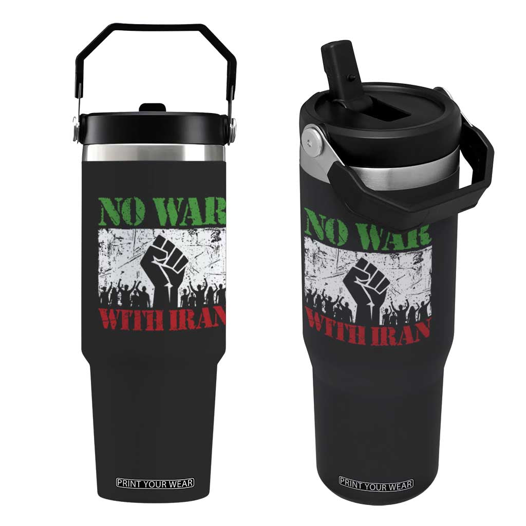No War With Iran Flip Straw Tumbler Free Iran Peace Seeker Gift TS12 One Size: 30 oz Black Print Your Wear