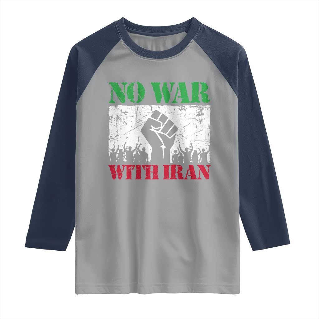 No War With Iran Raglan Shirt Free Iran Peace Seeker Gift TS12 Sport Gray Navy Print Your Wear