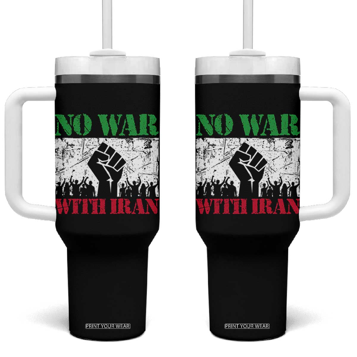 No War With Iran Tumbler With Handle Free Iran Peace Seeker Gift TS12 One Size: 40 oz Black Print Your Wear