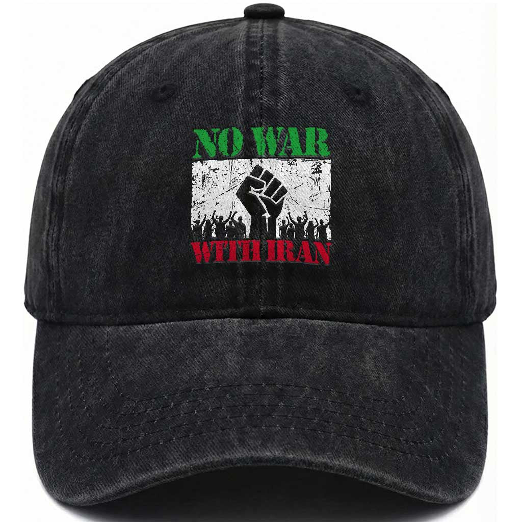 No War With Iran Washed Cotton Baseball Cap Free Iran Peace Seeker Gift TS12 Print Your Wear