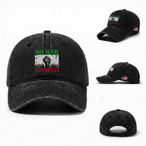 No War With Iran Washed Cotton Baseball Cap Free Iran Peace Seeker Gift TS12 Washed Cap Universal Fit Black Print Your Wear