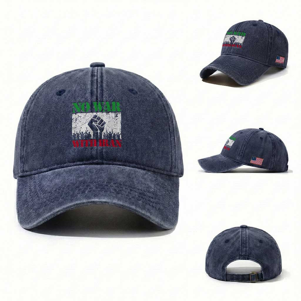 No War With Iran Washed Cotton Baseball Cap Free Iran Peace Seeker Gift TS12 Washed Cap Universal Fit Navy Print Your Wear