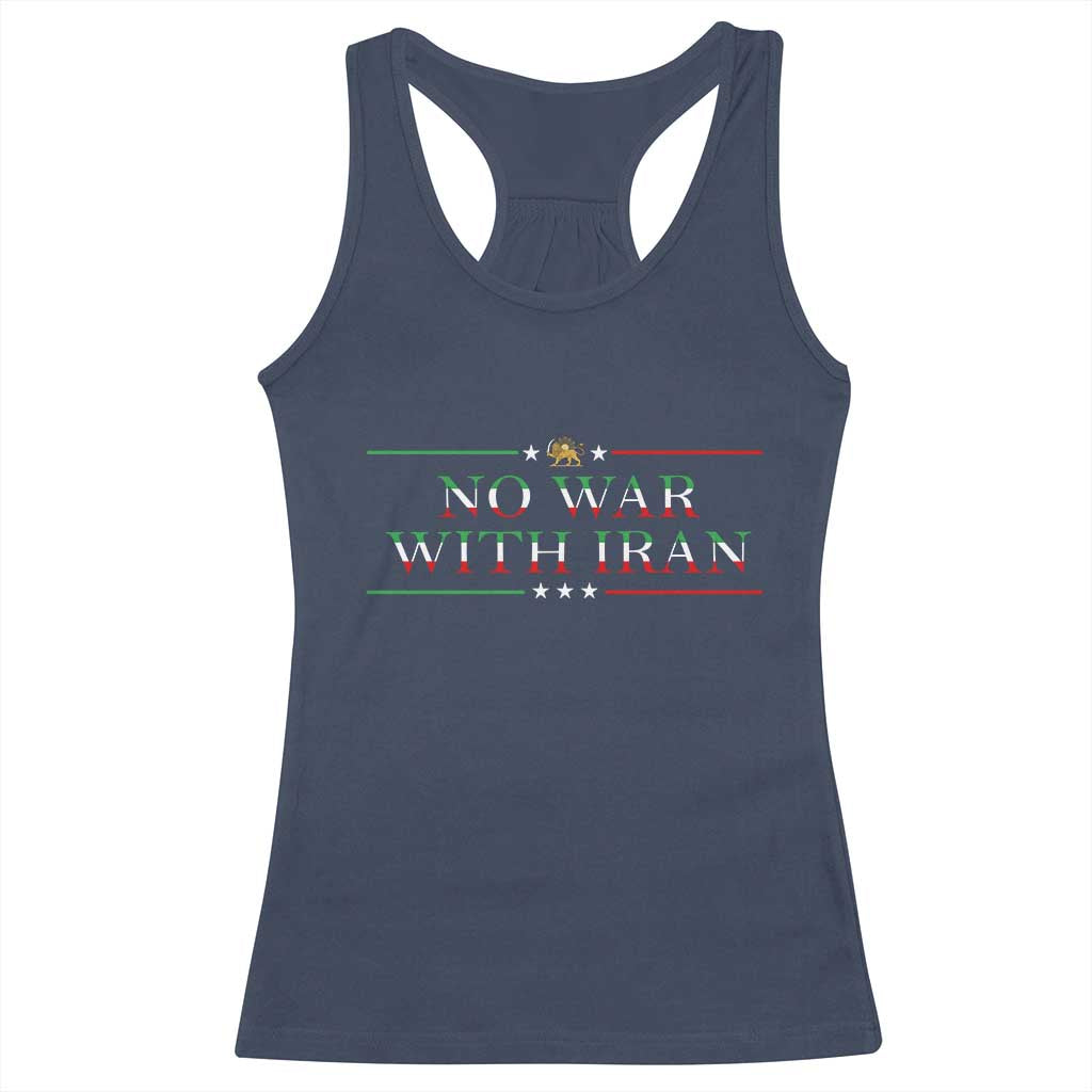No War With Iran Peace Statement Gift Racerback Tank Top TS12 Navy Print Your Wear