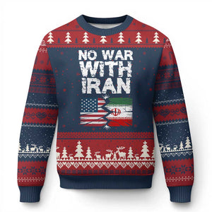 No War With Iran Ugly Christmas Sweater Support Iranian People Peace TS12 Navy Red Print Your Wear