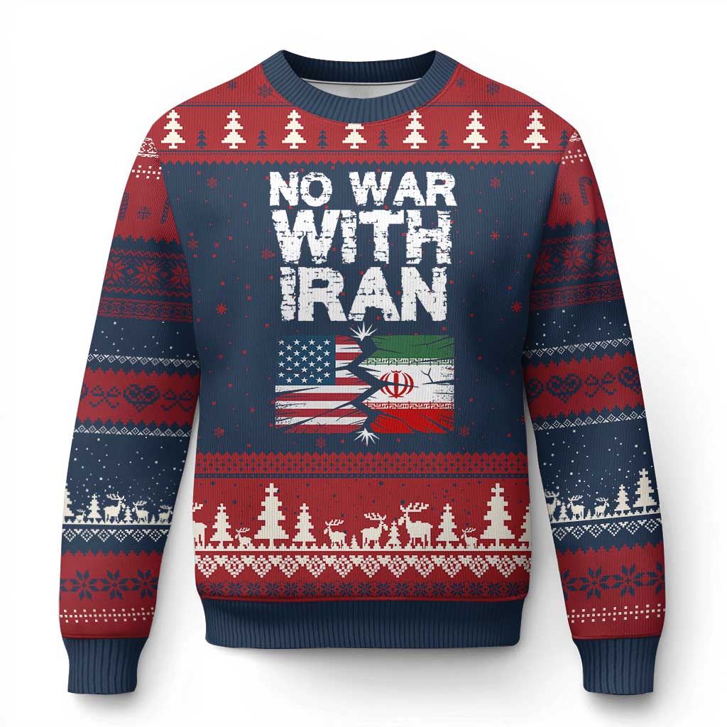 No War With Iran Ugly Christmas Sweater Support Iranian People Peace TS12 Navy Red Print Your Wear