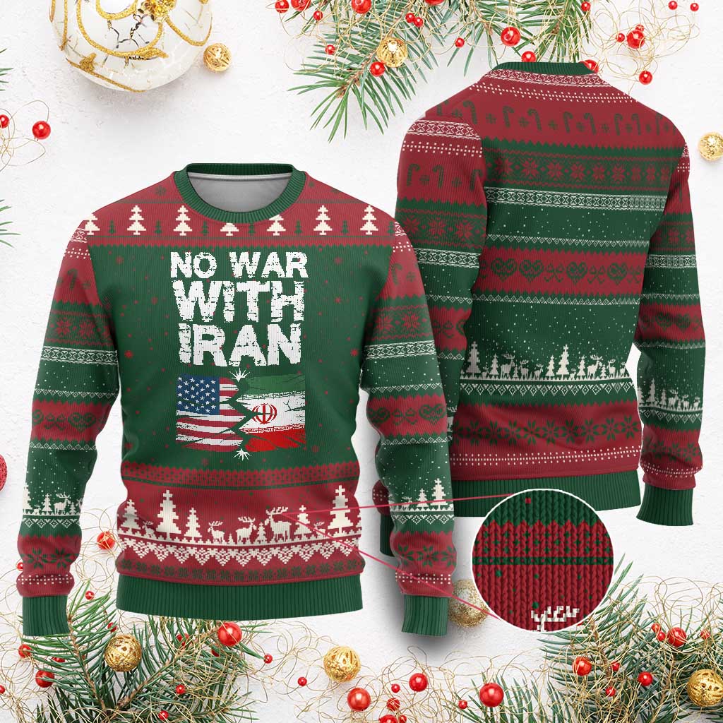 No War With Iran Ugly Christmas Sweater Support Iranian People Peace TS12 Red Green Print Your Wear