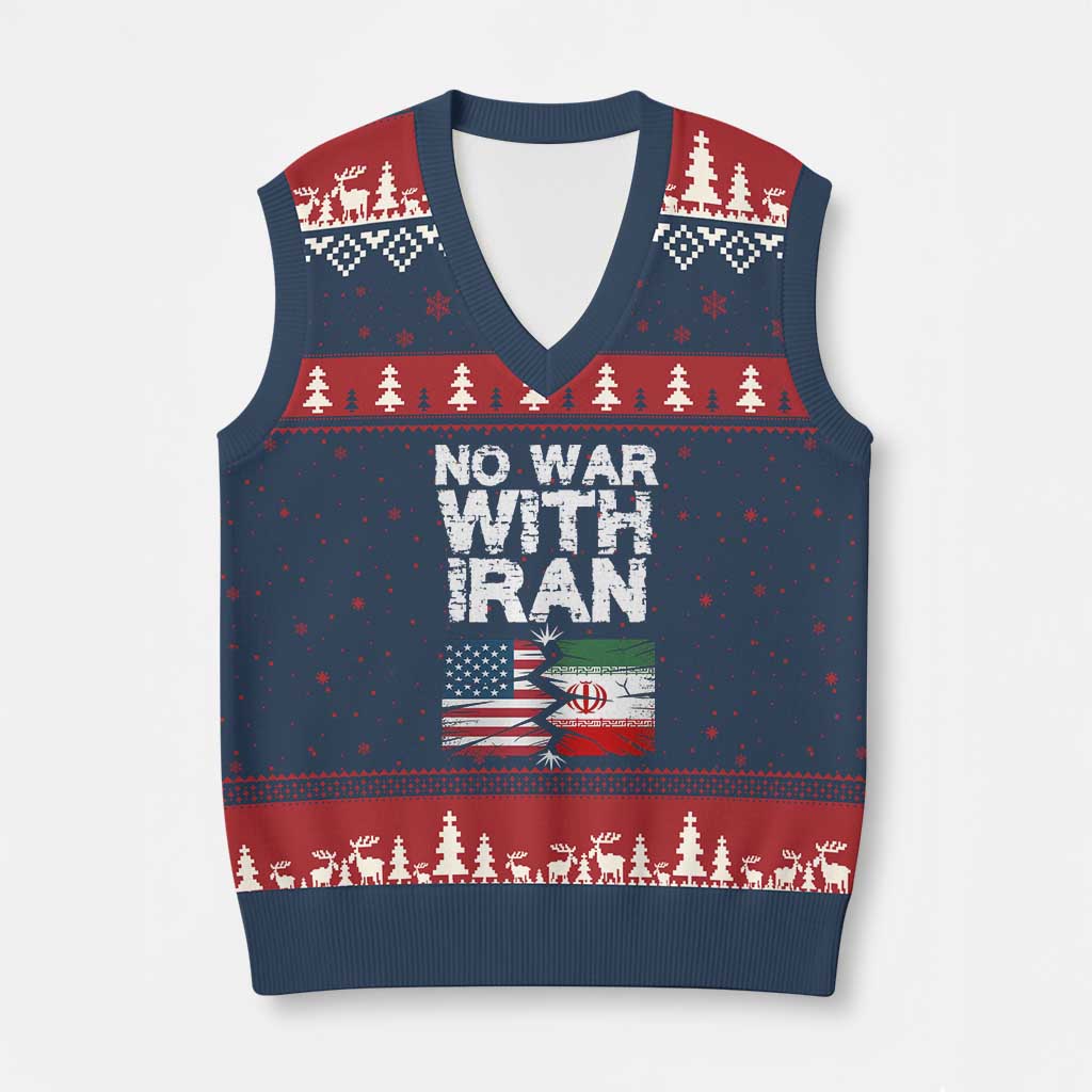 No War With Iran V-Neck Knit Sweater Vest Support Iranian People Peace TS12 Navy Red Print Your Wear