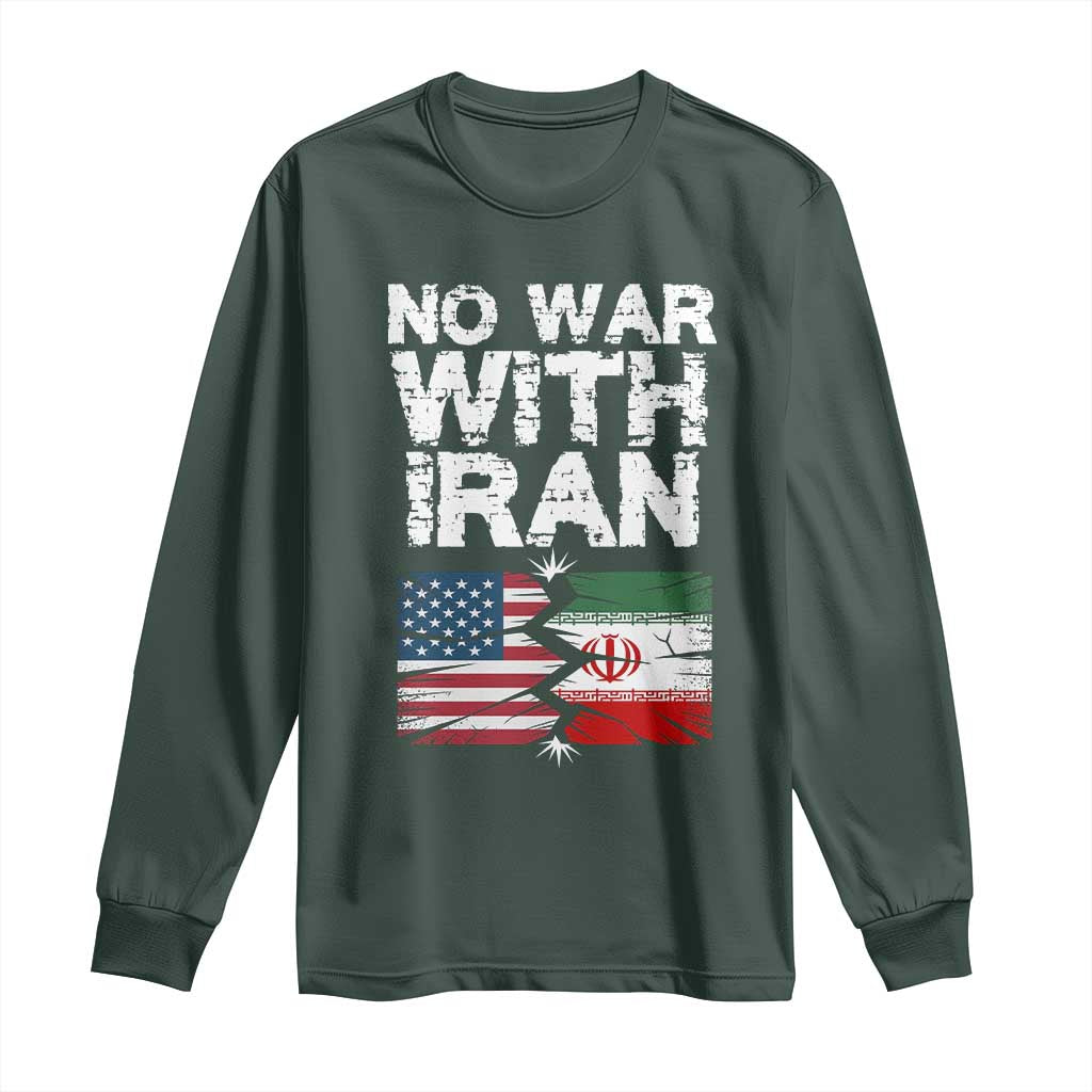 No War With Iran Long Sleeve Shirt Support Iranian People Peace TS12 Dark Forest Green Print Your Wear