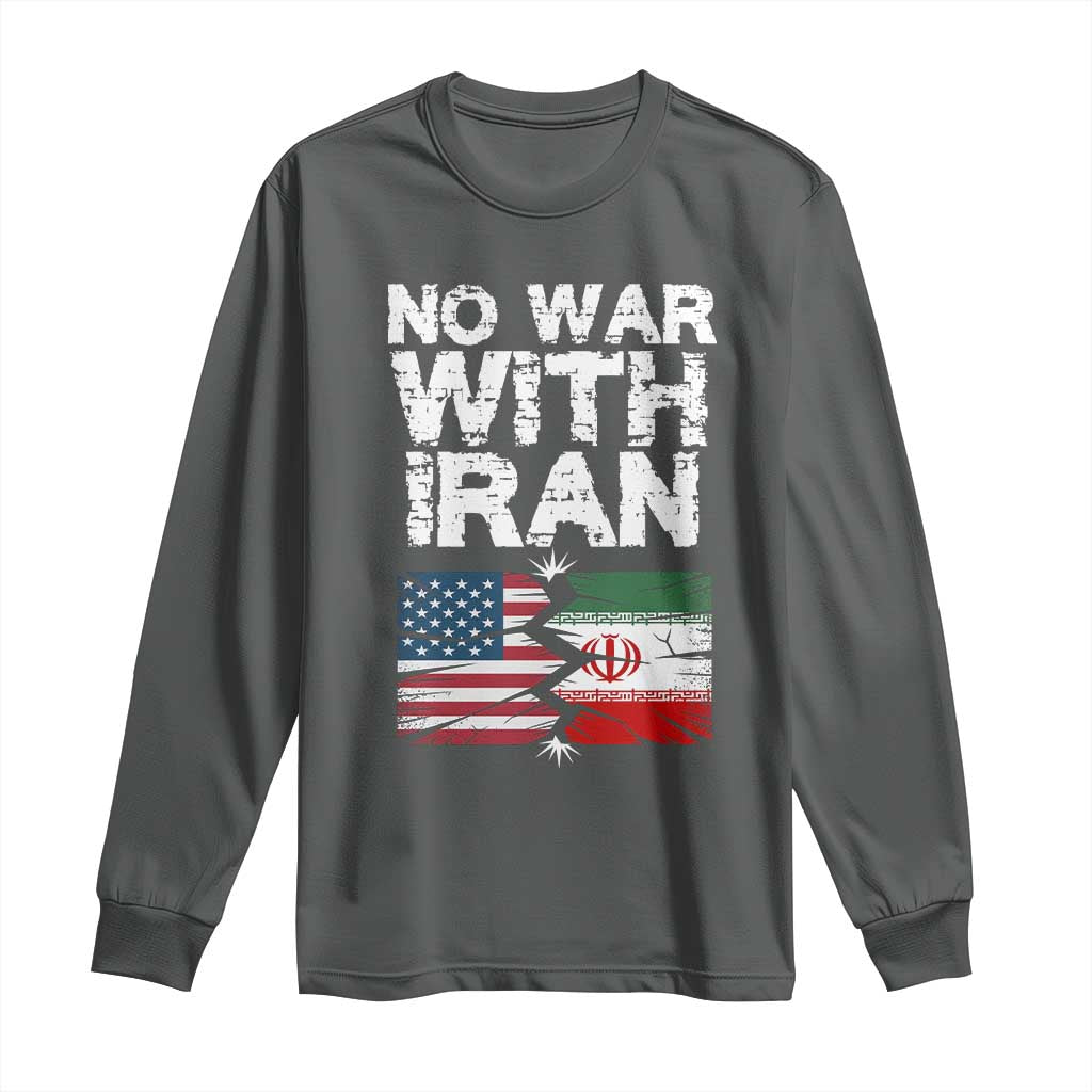 No War With Iran Long Sleeve Shirt Support Iranian People Peace TS12 Dark Heather Print Your Wear