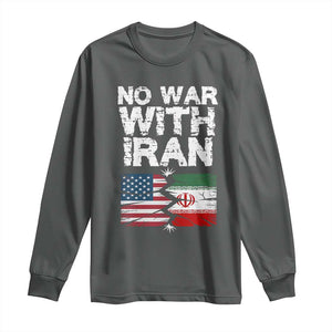 No War With Iran Long Sleeve Shirt Support Iranian People Peace TS12 Dark Heather Print Your Wear