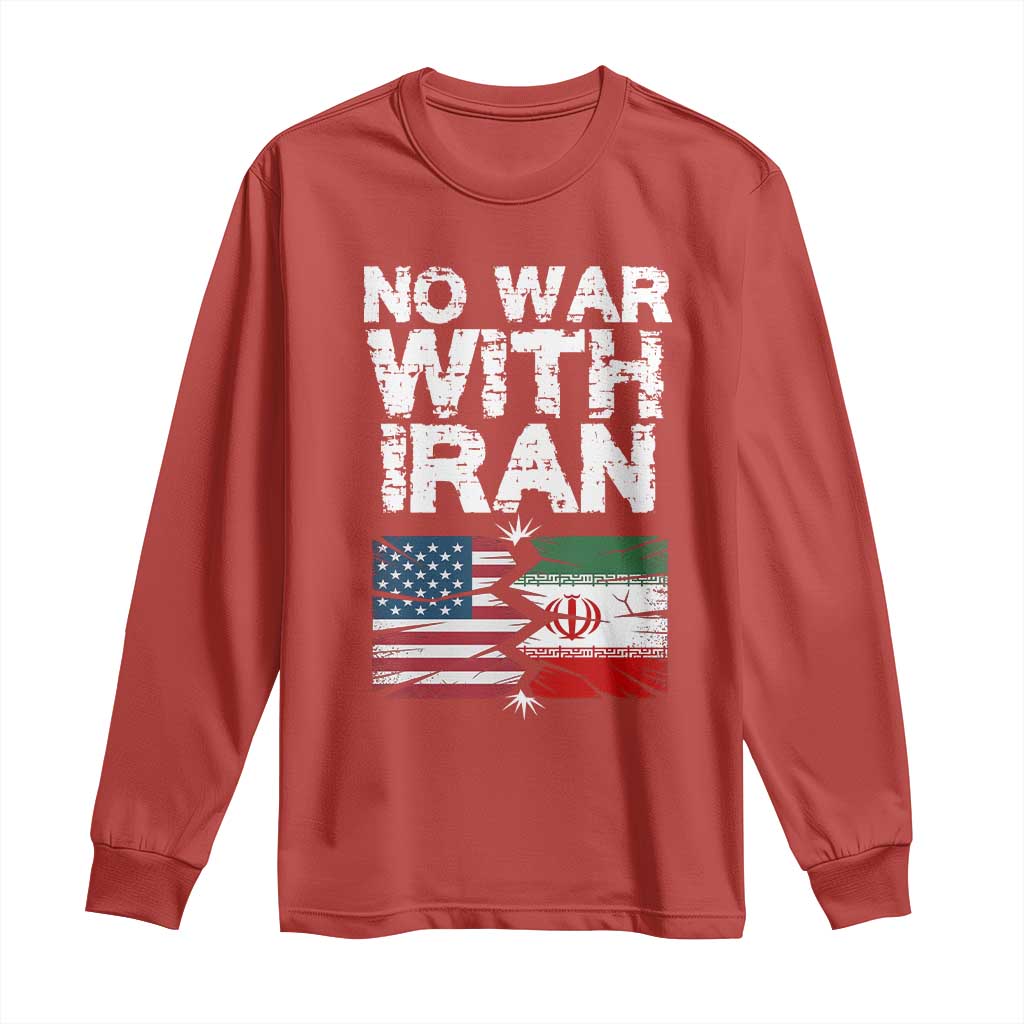No War With Iran Long Sleeve Shirt Support Iranian People Peace TS12 Red Print Your Wear