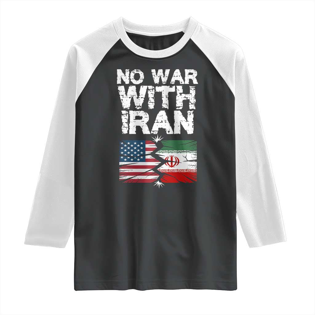 No War With Iran Raglan Shirt Support Iranian People Peace TS12 Black White Print Your Wear