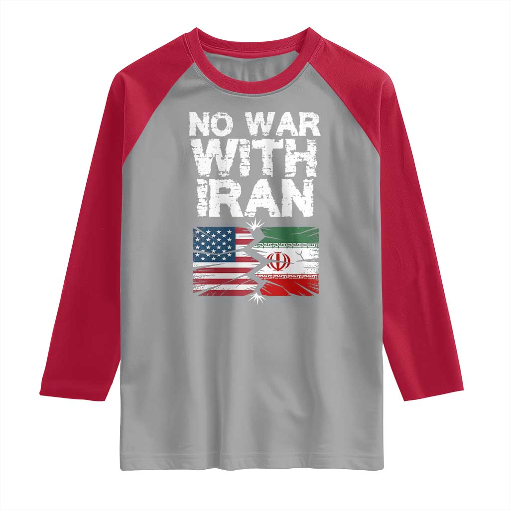 No War With Iran Raglan Shirt Support Iranian People Peace TS12 Sport Gray Red Print Your Wear