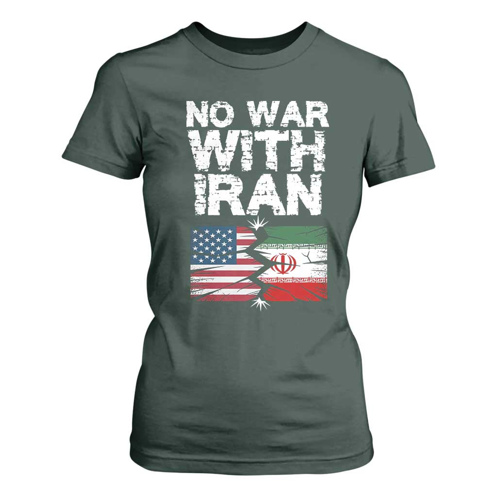 No War With Iran T Shirt For Women Support Iranian People Peace TS12 Dark Forest Green Print Your Wear