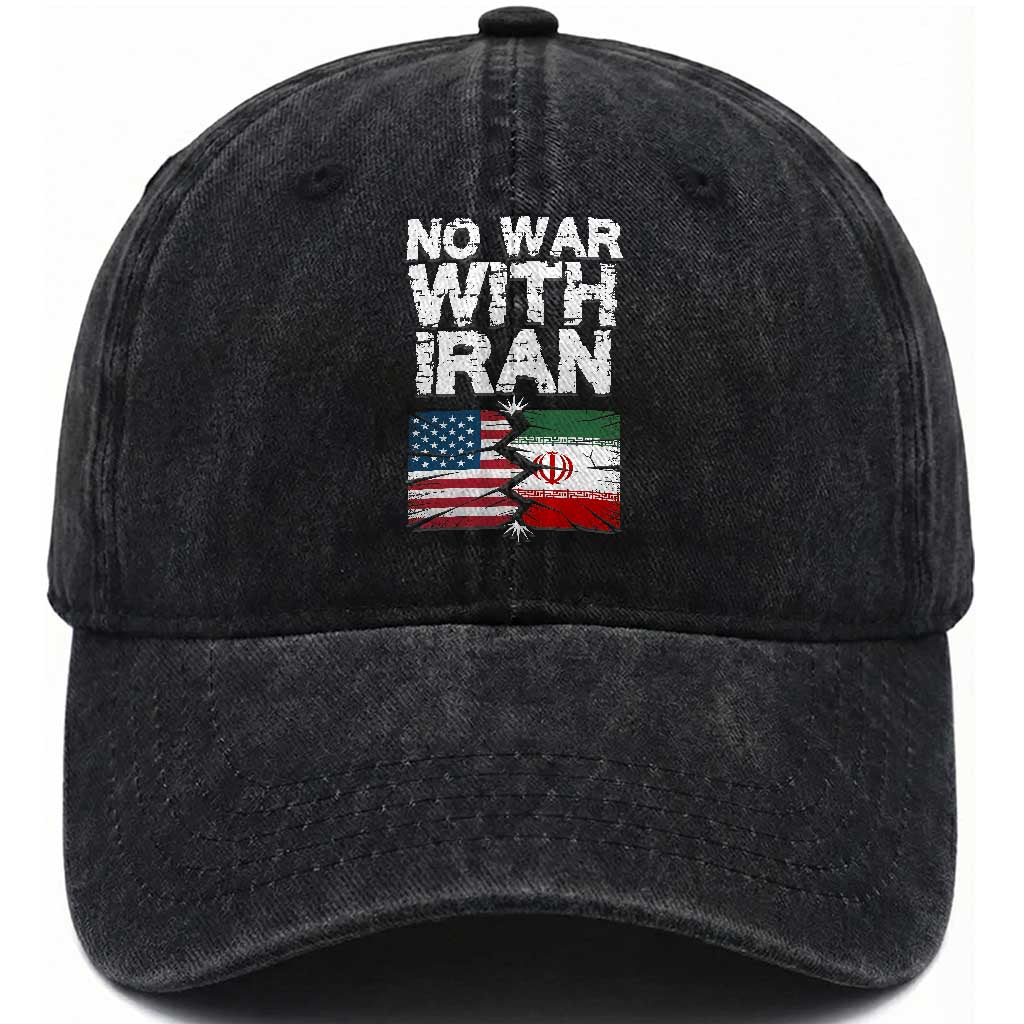No War With Iran Washed Cotton Baseball Cap Support Iranian People Peace TS12 Print Your Wear