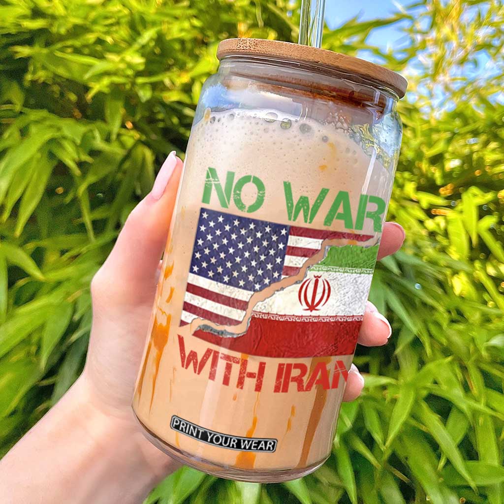 No War With Iran Glass Can Middle East Freedom TS12 Black Print Your Wear