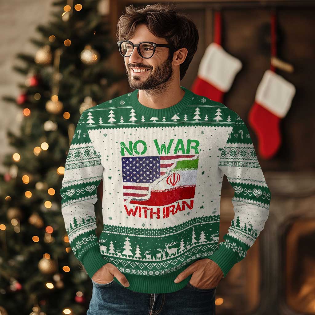No War With Iran Ugly Christmas Sweater Middle East Freedom TS12 Beige Green Print Your Wear