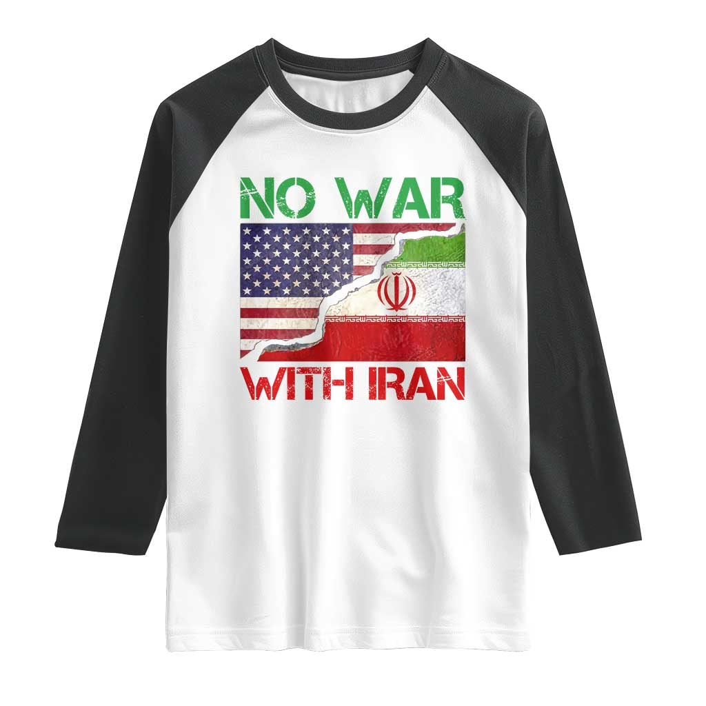 No War With Iran Raglan Shirt Middle East Freedom TS12 White Black Print Your Wear