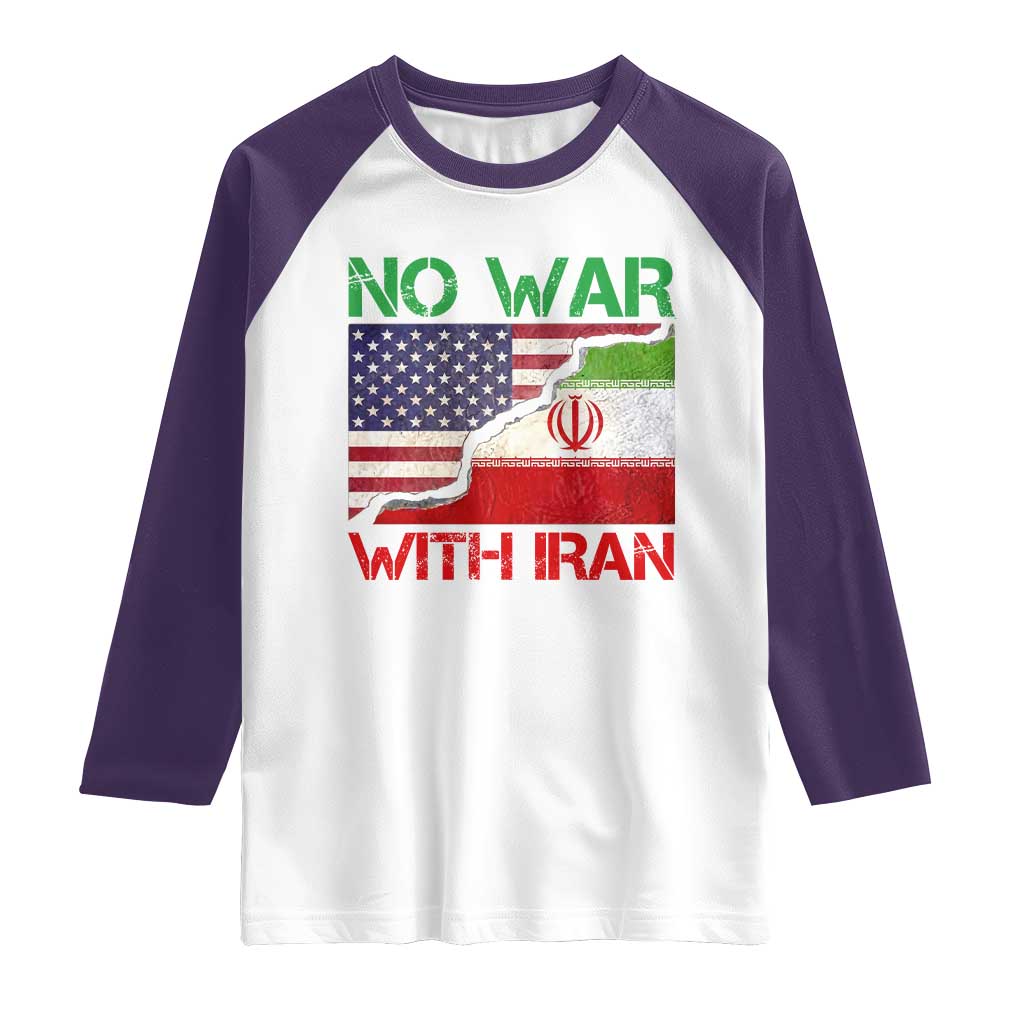 No War With Iran Raglan Shirt Middle East Freedom TS12 White Purple Print Your Wear