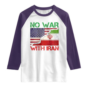 No War With Iran Raglan Shirt Middle East Freedom TS12 White Purple Print Your Wear