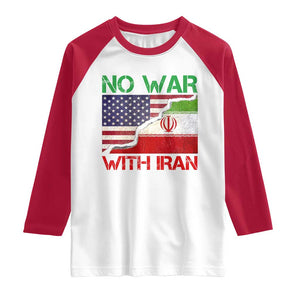 No War With Iran Raglan Shirt Middle East Freedom TS12 White Red Print Your Wear