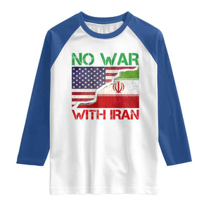 No War With Iran Raglan Shirt Middle East Freedom TS12 White Royal Print Your Wear