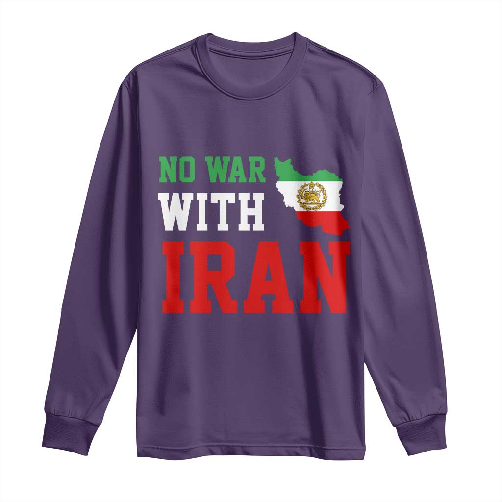 No War With Iran Long Sleeve Shirt Iran Freedom Protest TS12 Purple Print Your Wear
